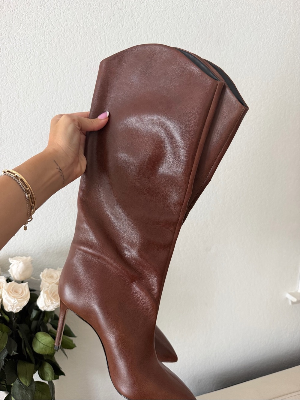 SCHUTZ Brown Over-the-Knee Leather Stiletto Boots